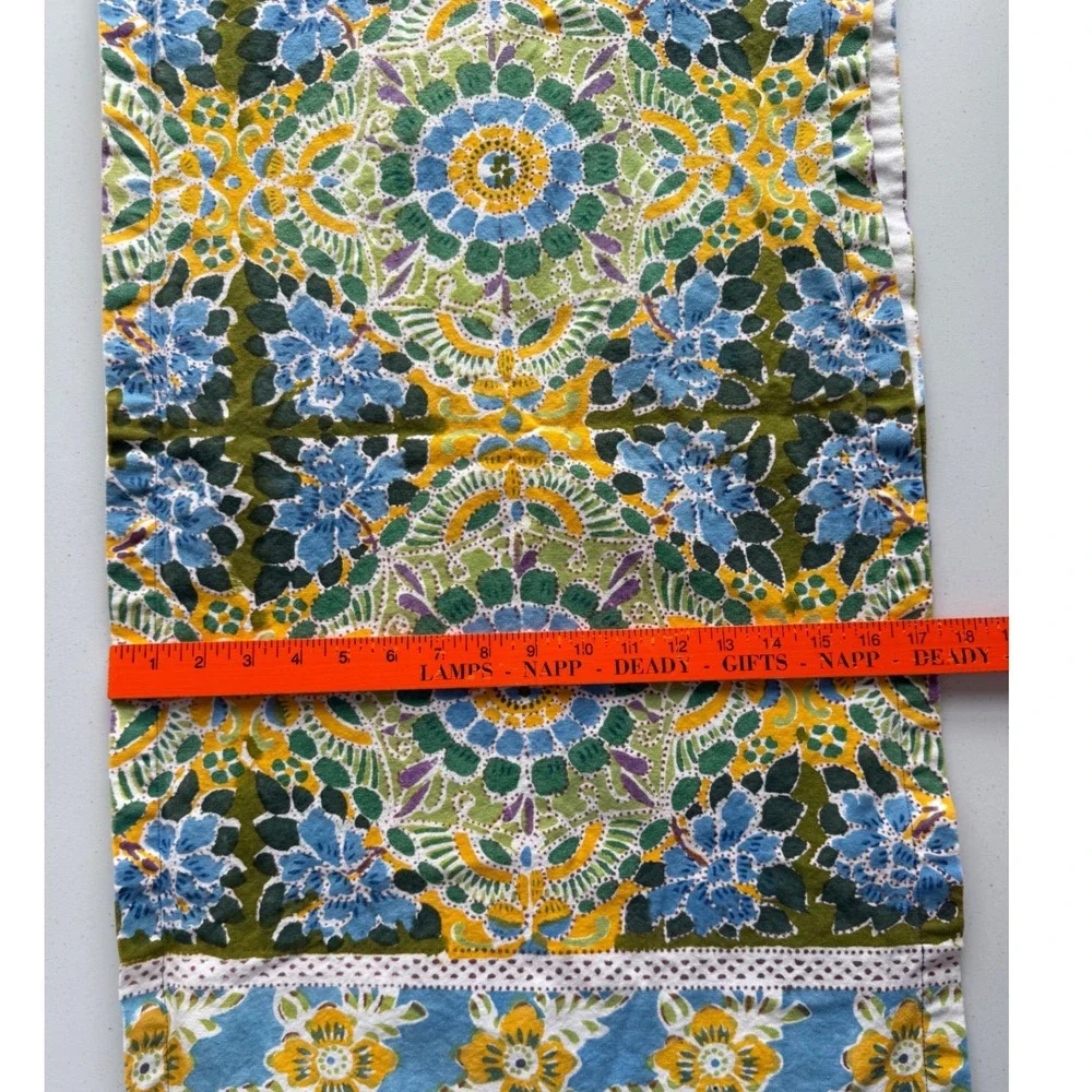Pottery Barn Table Runner Floral Bright Boho Blue Green Yellow Cotton 18